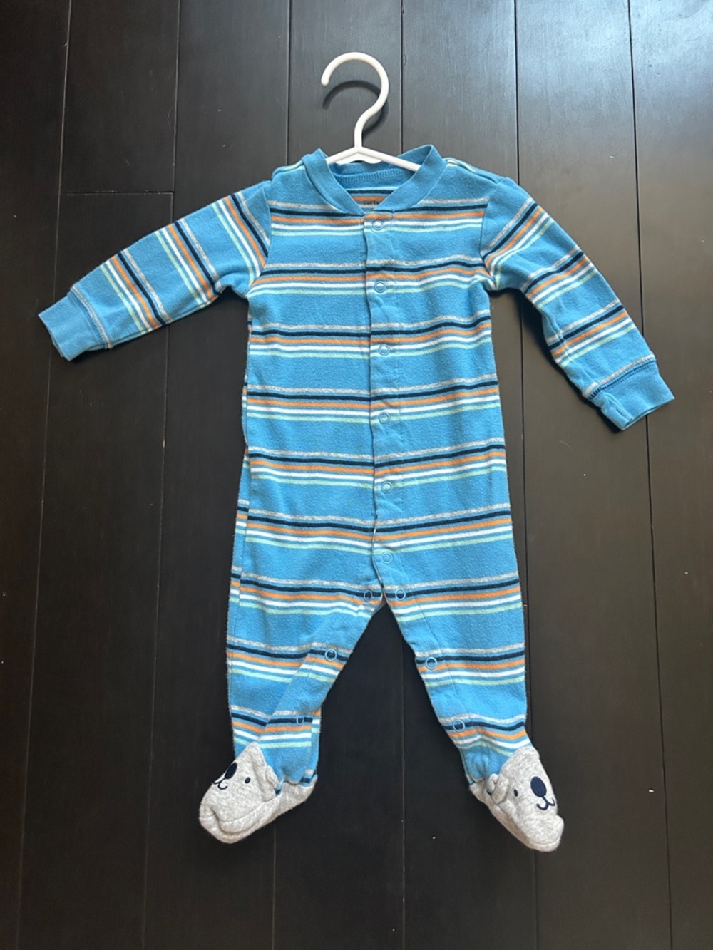 Carter's Blue Striped Footed One-Piece Pajamas Size 6 Months